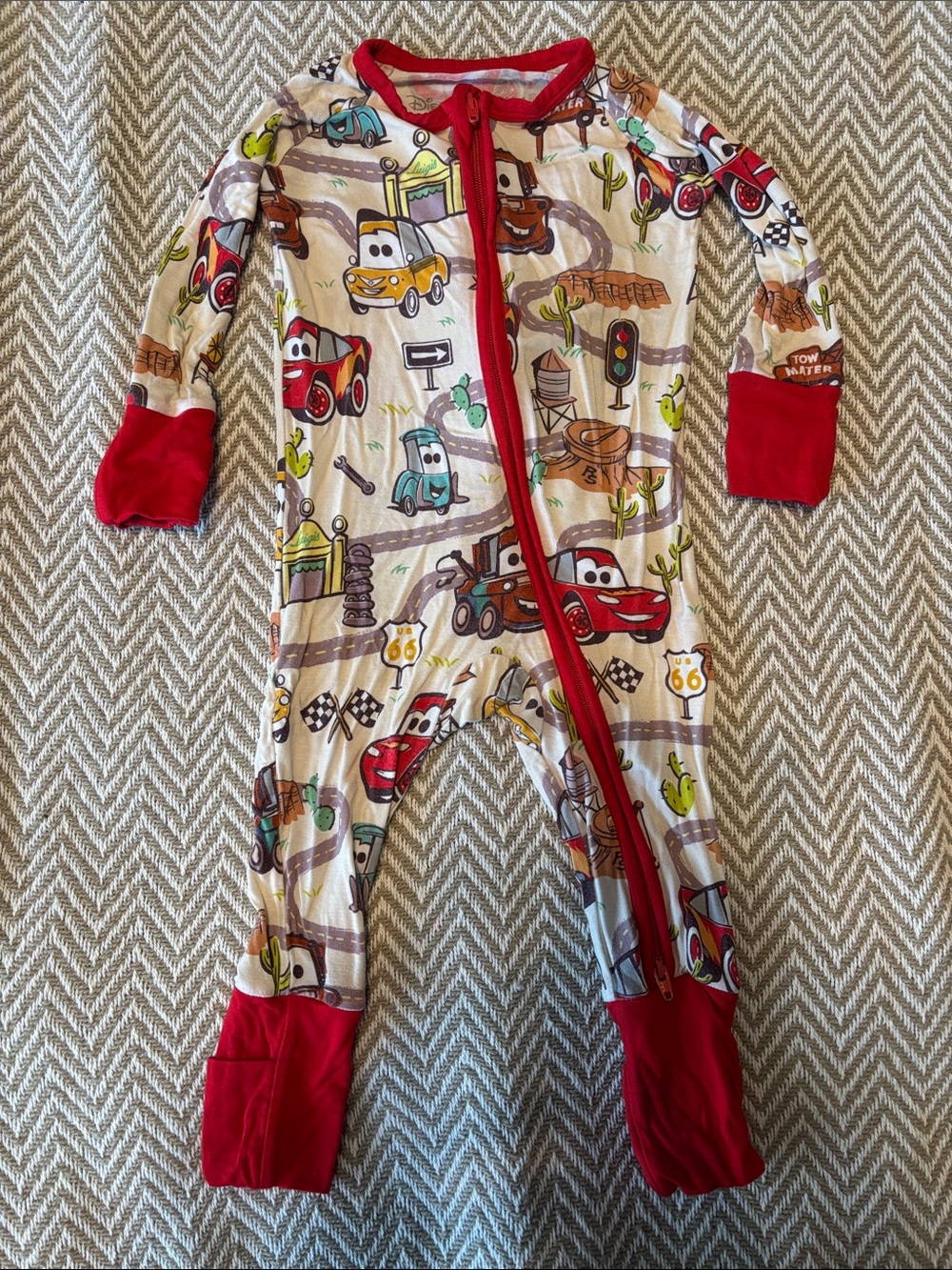 Little Sleepies Red-Trimmed Cars Print Footed Pajama